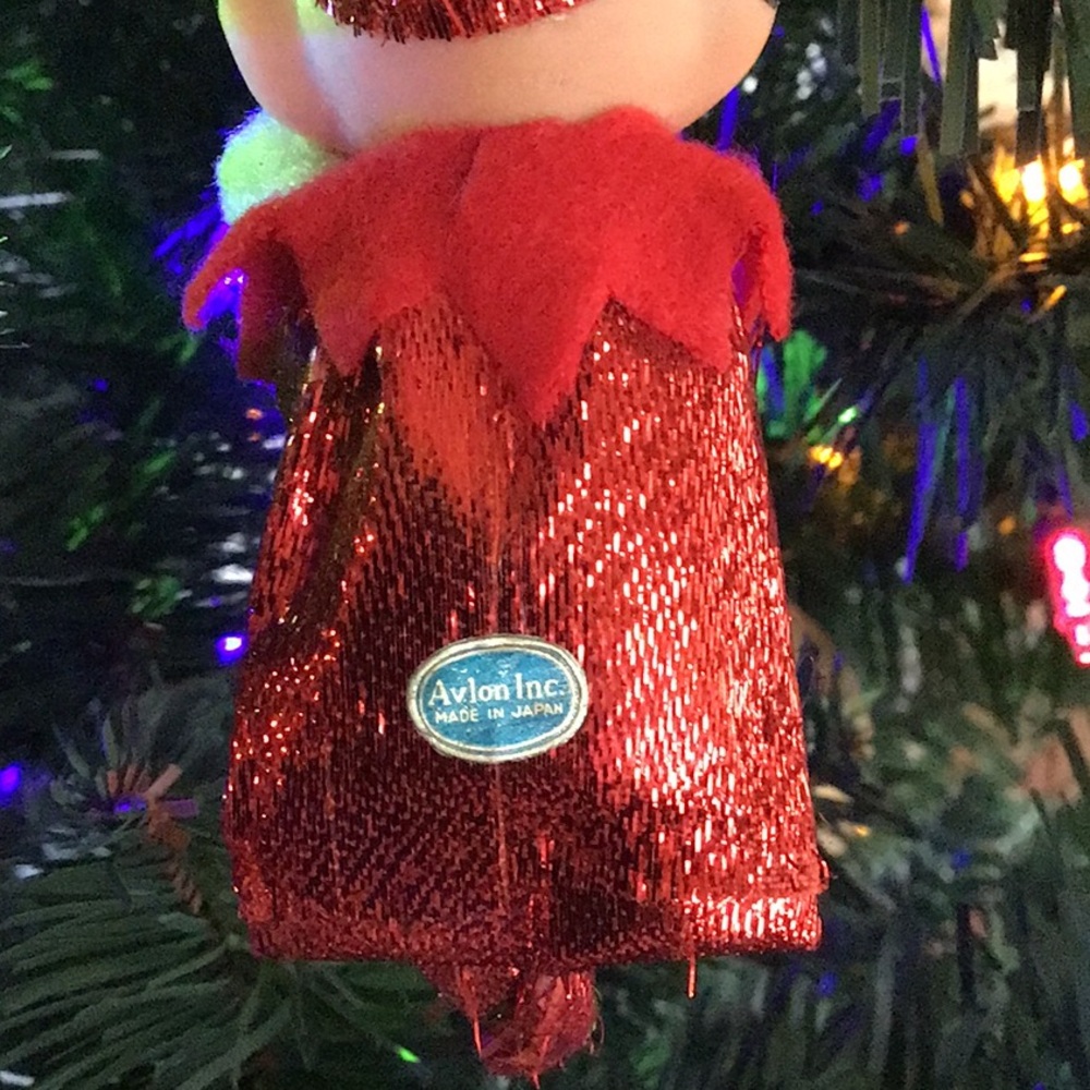 Vintage Red Metallic Avlon Inc Christmas Japan Knee Hugger Pixie Elf Ornament - Picture 4 of 4